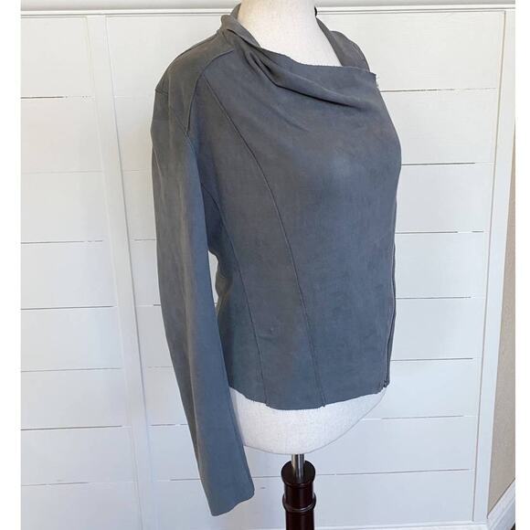 BLANKNYC Drape Front Faux Suede Asymmetrical Zip Jacket Grey XS - Picture 7 of 14
